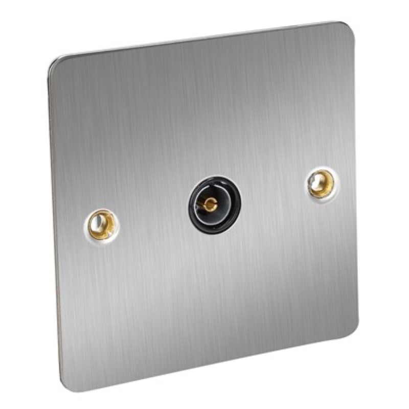 Flat Plate 1 Gang TV Socket Isolated - BS3041 *Satin Chrome/Blac - Click Image to Close